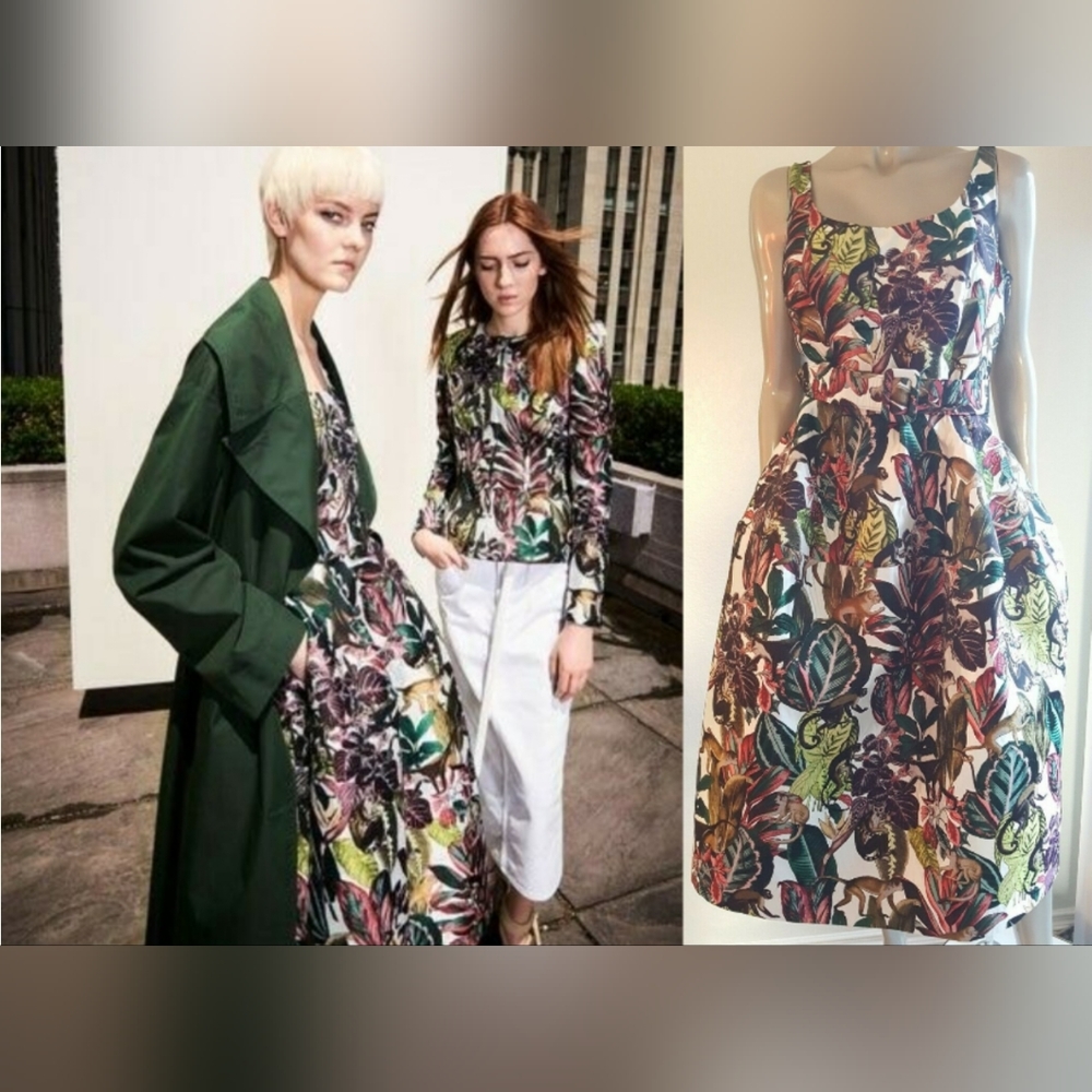 $5,000 NEW W. TAG OSCAR DE LA RENTA JUNGLE MONKEY MIDI RUNW DRESS 8 M